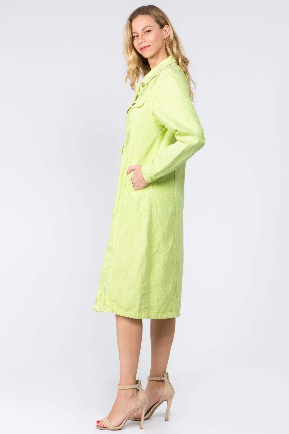 American Bazi Button Up Distressed Denim Dress - Trendsi - Flyclothing LLC