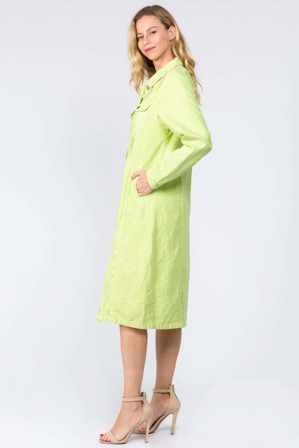 American Bazi Button Up Distressed Denim Dress - Trendsi - Flyclothing LLC