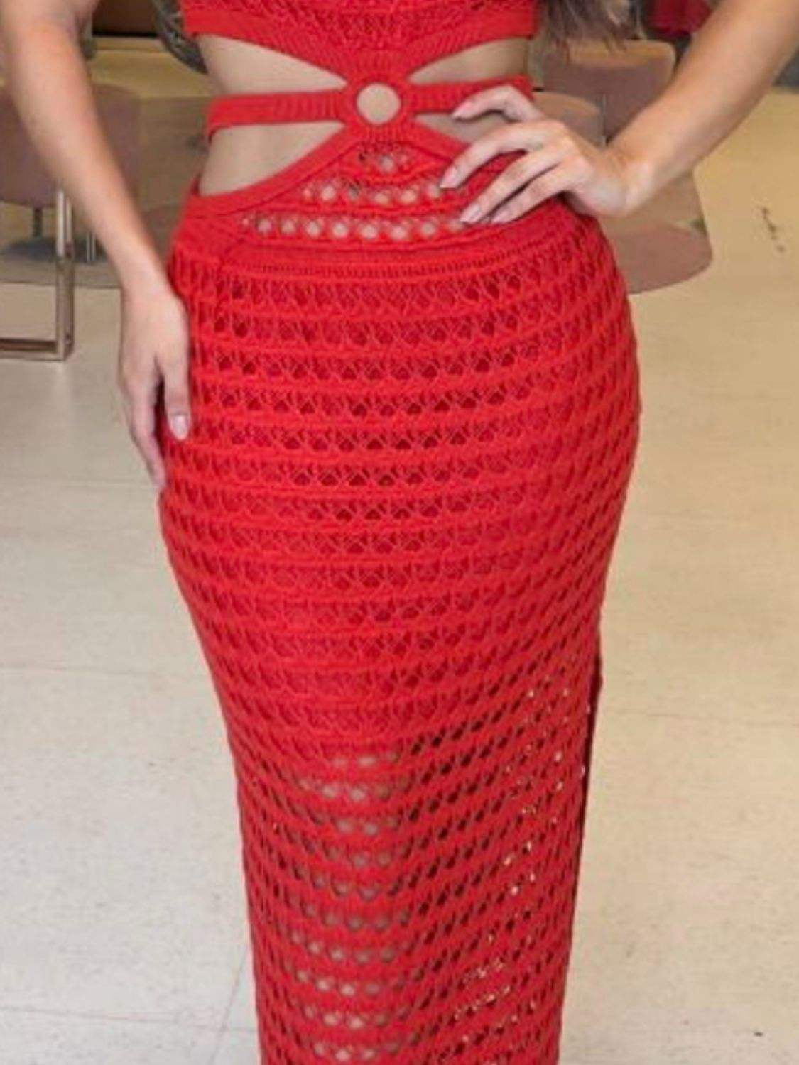 Cutout Slit Round Neck Sweater Dress - Trendsi - Flyclothing LLC