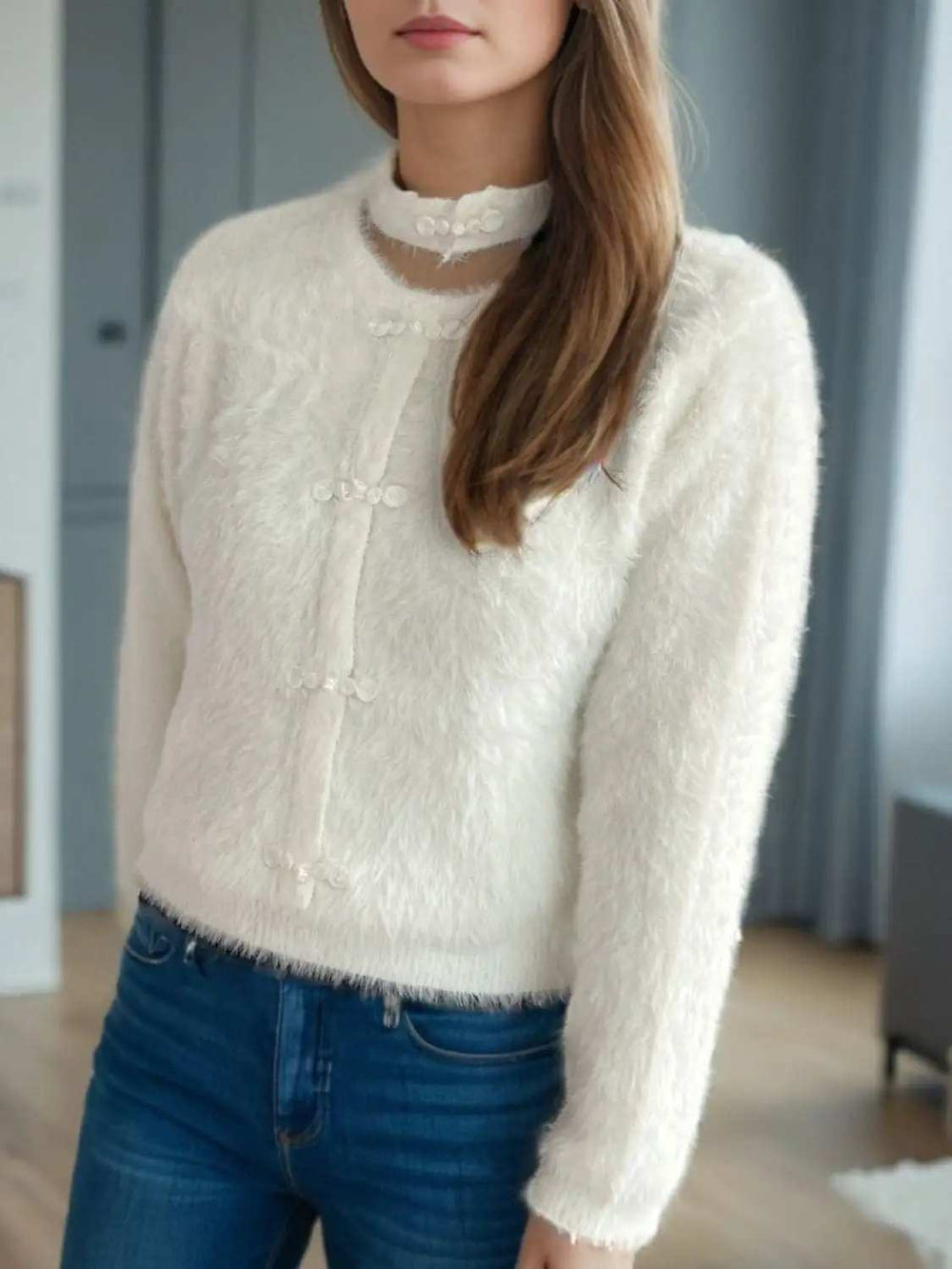 Cutout Knot Button Long Sleeve Cardigan - Trendsi - Flyclothing LLC