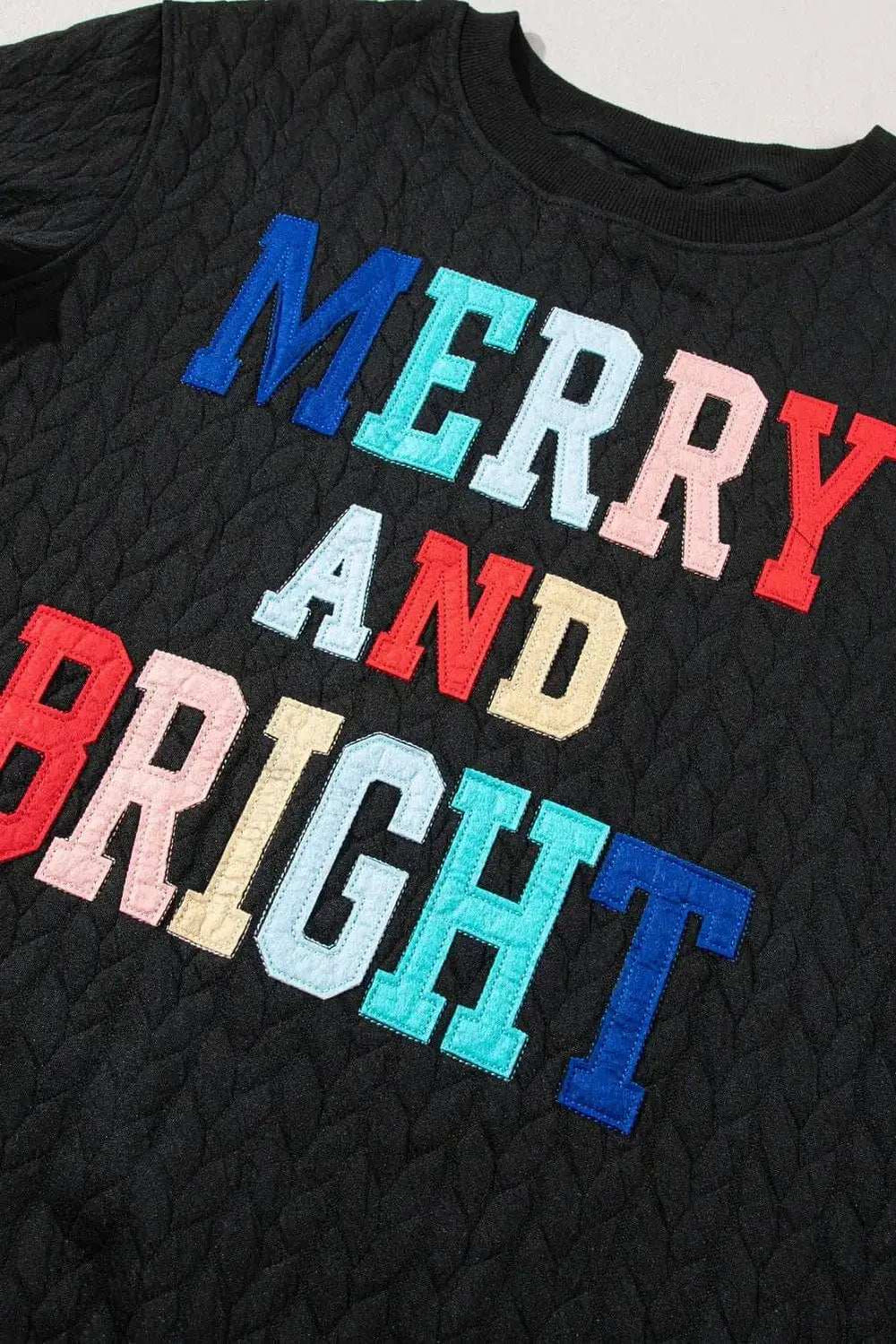 Full Size MERRY AND BRIGHT Cable Knit Pullover Sweatshirt - Trendsi - Flyclothing LLC