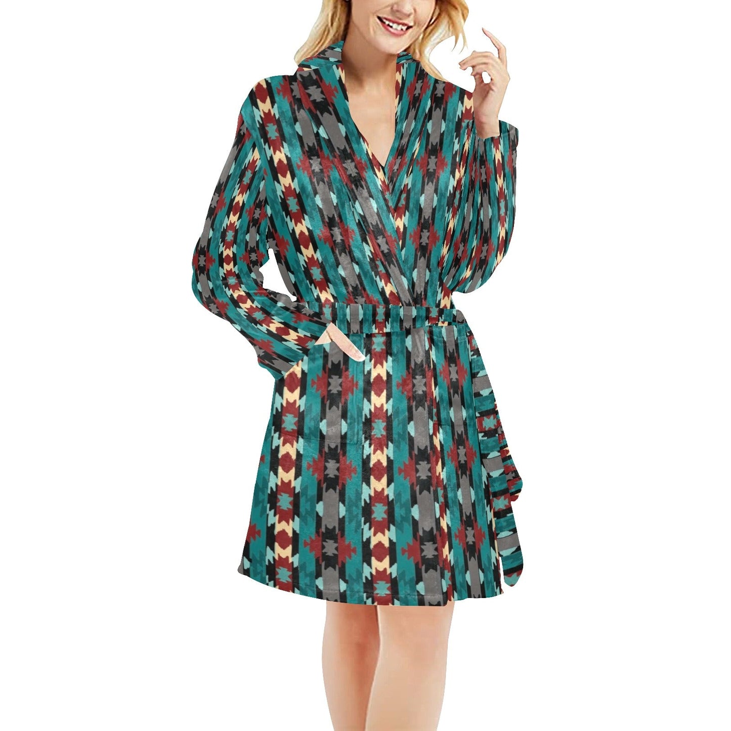 Baha Ranch Teal Aztec Women's Western Robe