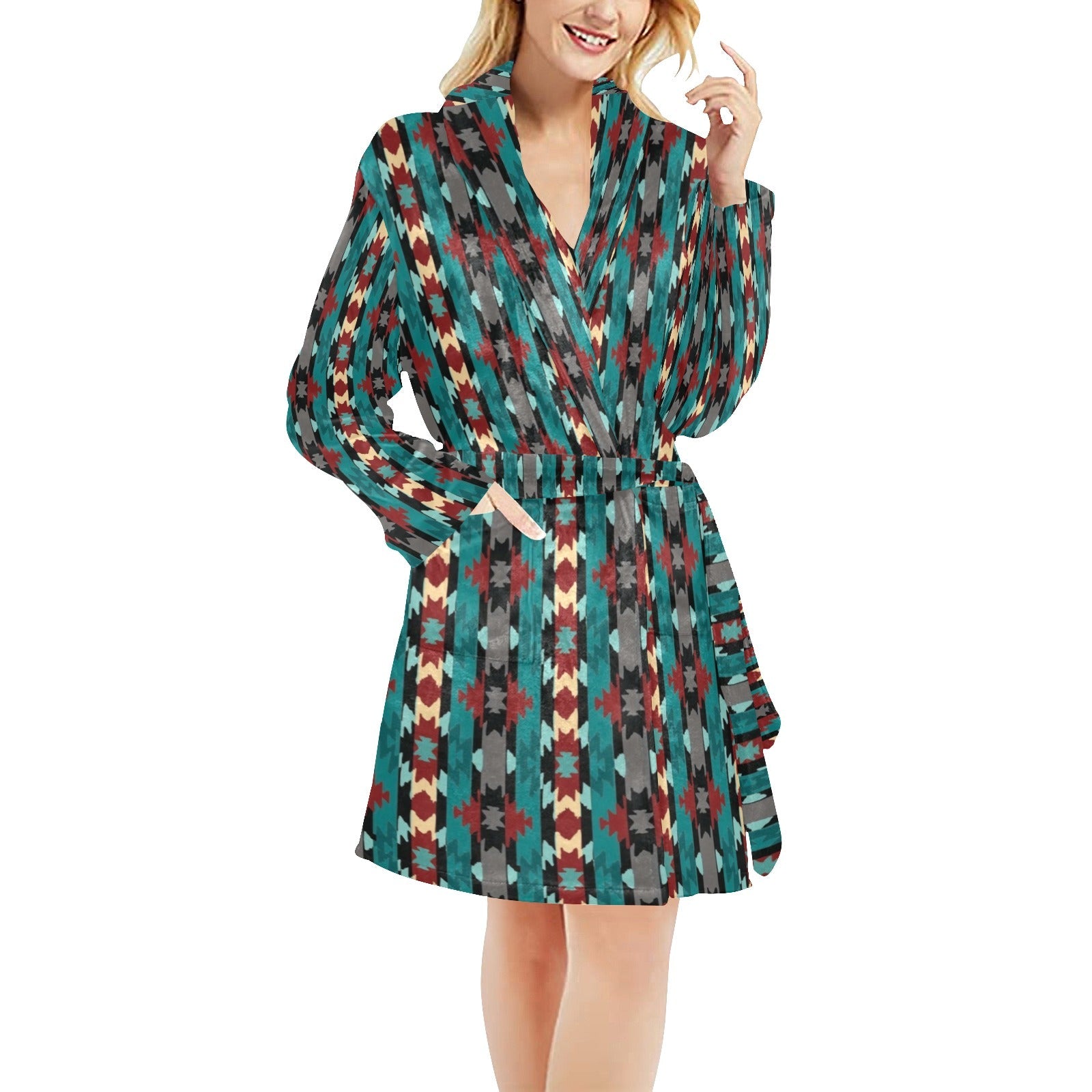 Baha Ranch Teal Aztec Women's Western Robe