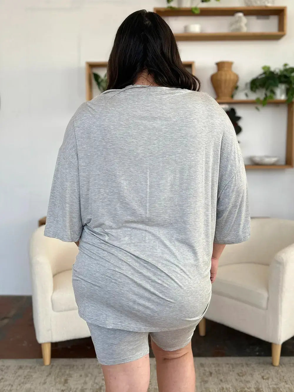 Basic Bae Bamboo Full Size Round Neck Drop Shoulder T-Shirt and Shorts Set - Trendsi - Flyclothing LLC