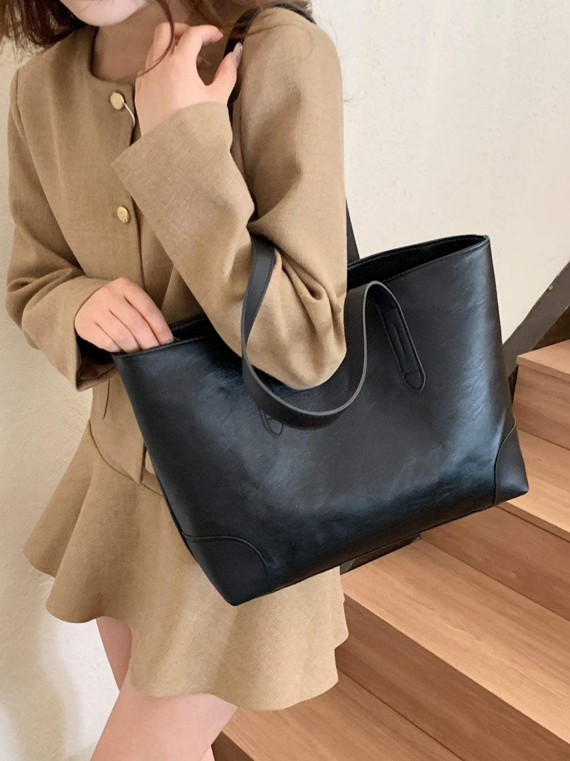 PU Leather Medium Tote Bag - Trendsi - Flyclothing LLC
