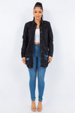 American Bazi Distressed Button Up Long Sleeve Denim Jacket - Trendsi