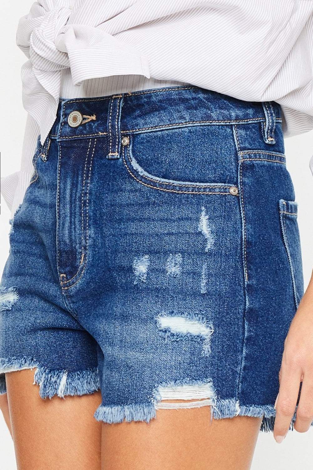 Kancan High Rise Frayed Hem Denim Shorts - Trendsi - Flyclothing LLC