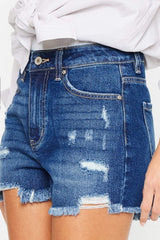 Kancan High Rise Frayed Hem Denim Shorts - Trendsi - Flyclothing LLC