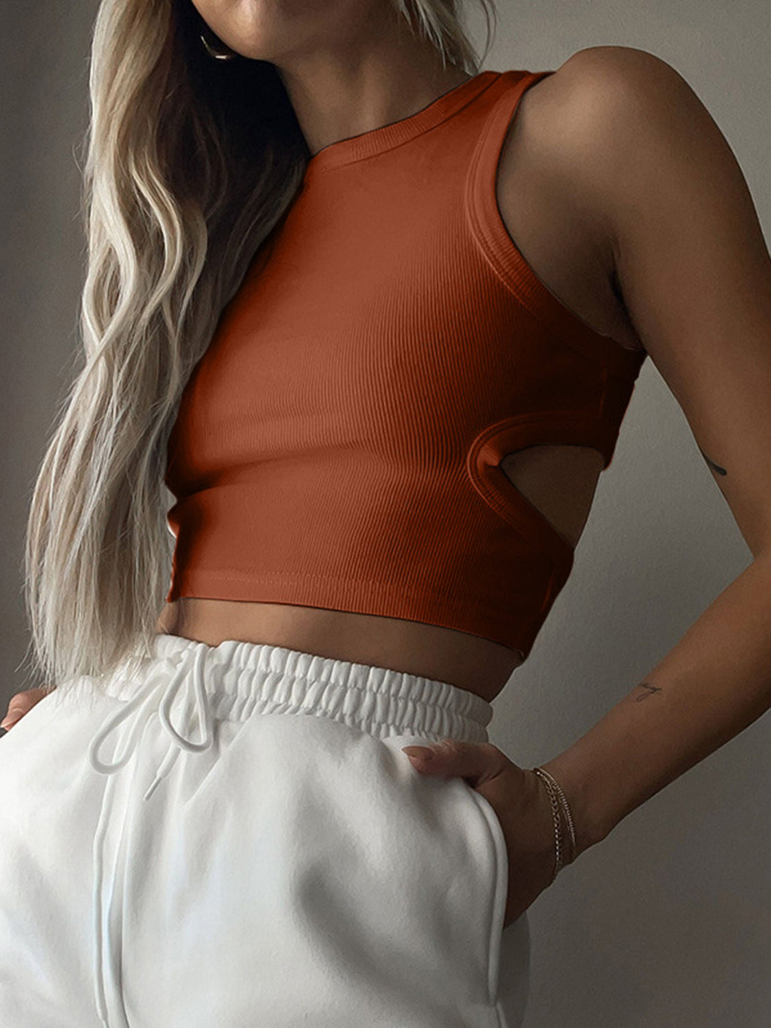 Cutout Round Neck Tank - Trendsi - Flyclothing LLC