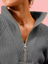 SO ME Half Zip Raglan Balloon Sleeves Ribbed Sweater - Trendsi - Flyclothing LLC