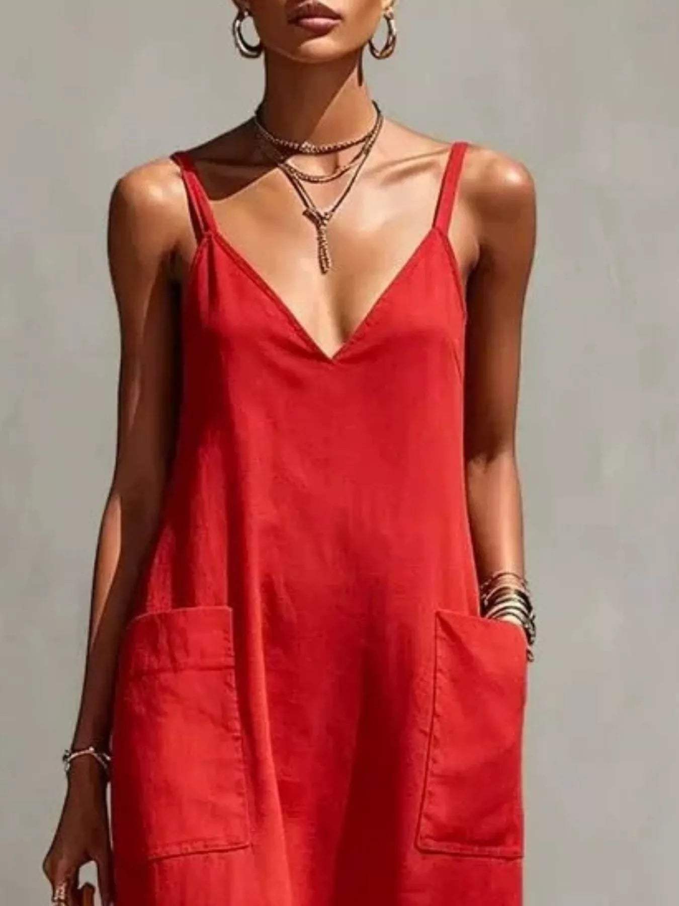 Full Size Fringe V-Neck Spaghetti Strap Dress Plus Size - Trendsi - Flyclothing LLC