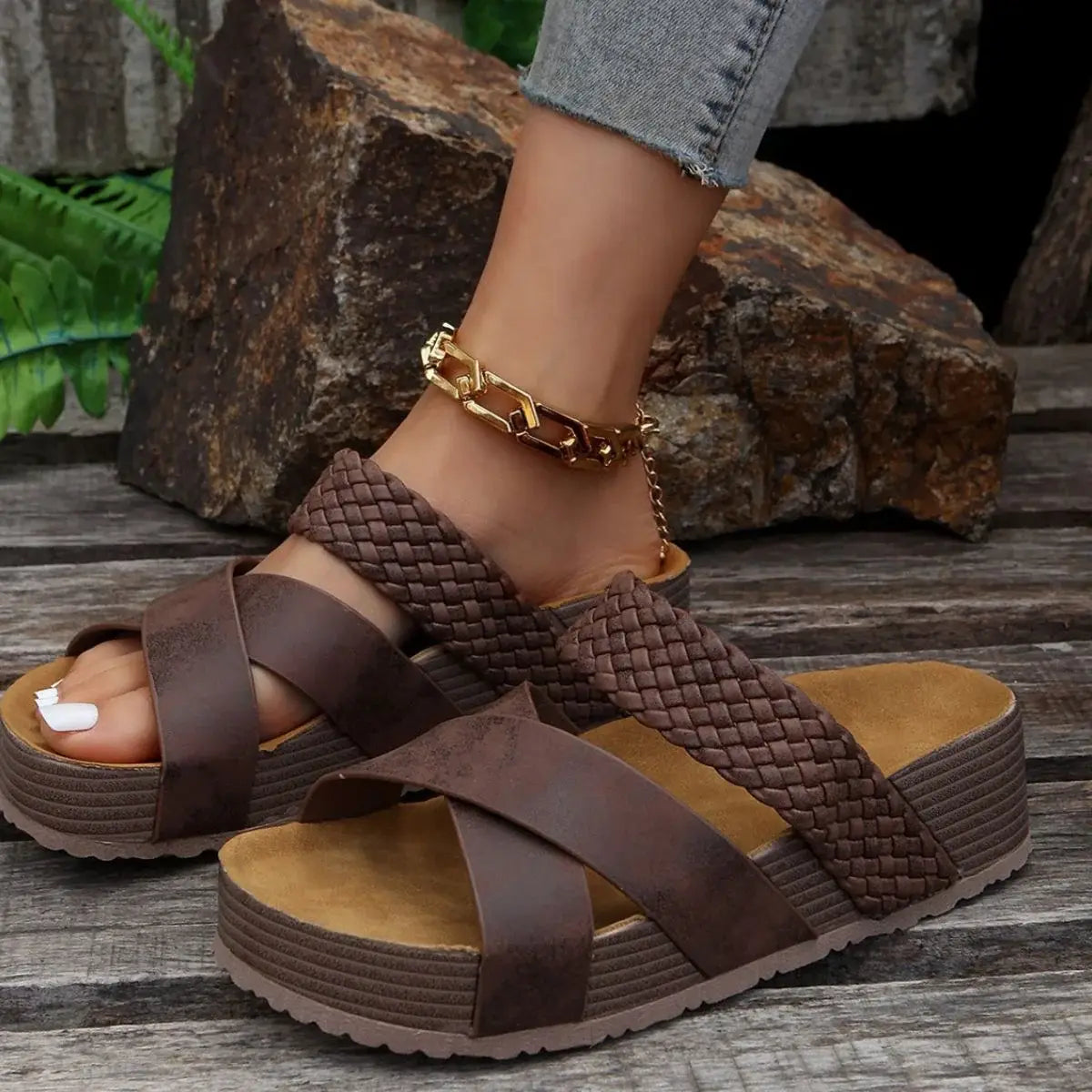 Crisscross Open Toe Platform Sandals - Trendsi - Flyclothing LLC