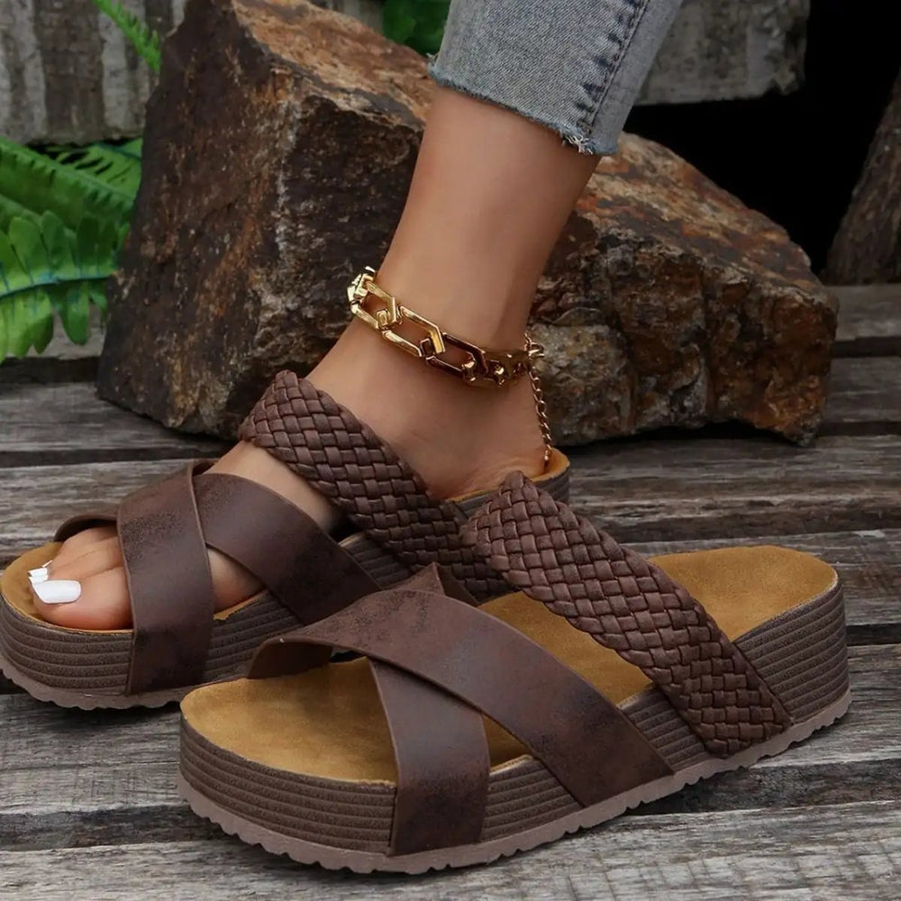 Crisscross Open Toe Platform Sandals - Trendsi