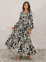 Plus Size Floral Print Balloon Sleeve Maxi Dress - Trendsi - Flyclothing LLC