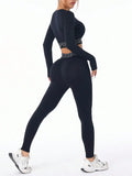 Letter Print Round Neck Long Sleeve Top and Leggings Active Set - Trendsi