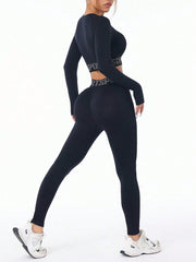 Letter Print Round Neck Long Sleeve Top and Leggings Active Set - Trendsi