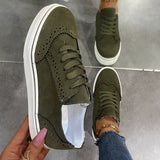 Suede Lace-Up Flat Sneakers - Trendsi