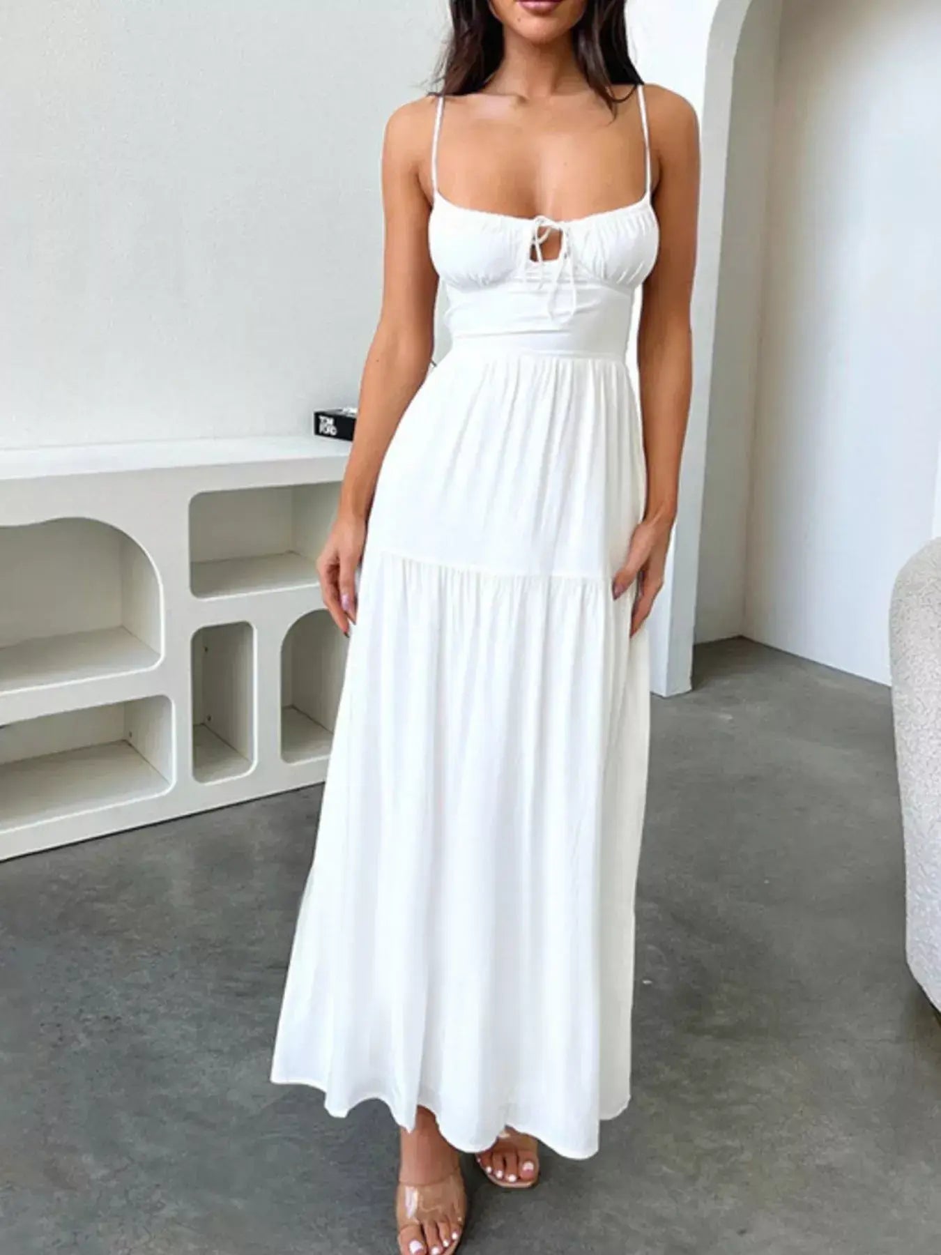 Lace Up Back Maxi Cami Dress - Trendsi - Flyclothing LLC