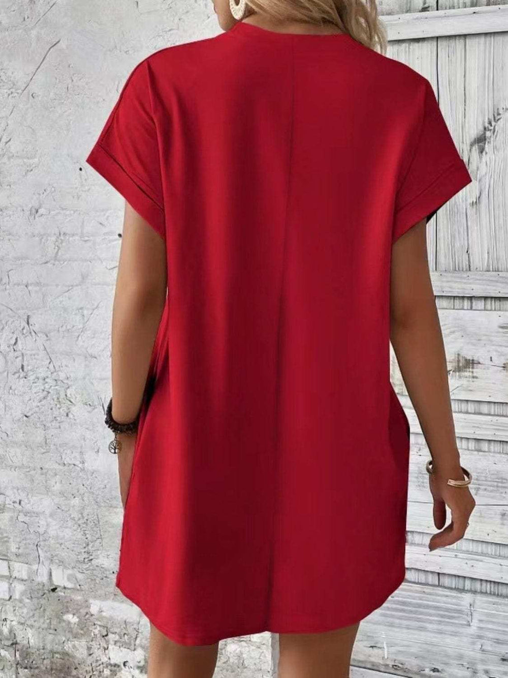 Pocketed Round Neck Short Sleeve Dress - Trendsi - Flyclothing LLC