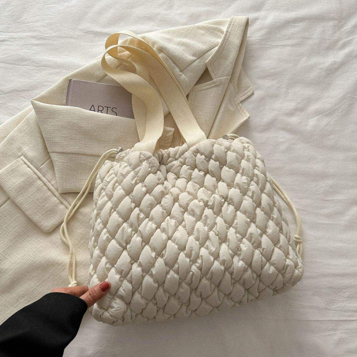 Drawstring Bubble Texture Tote Bag - Trendsi - Flyclothing LLC