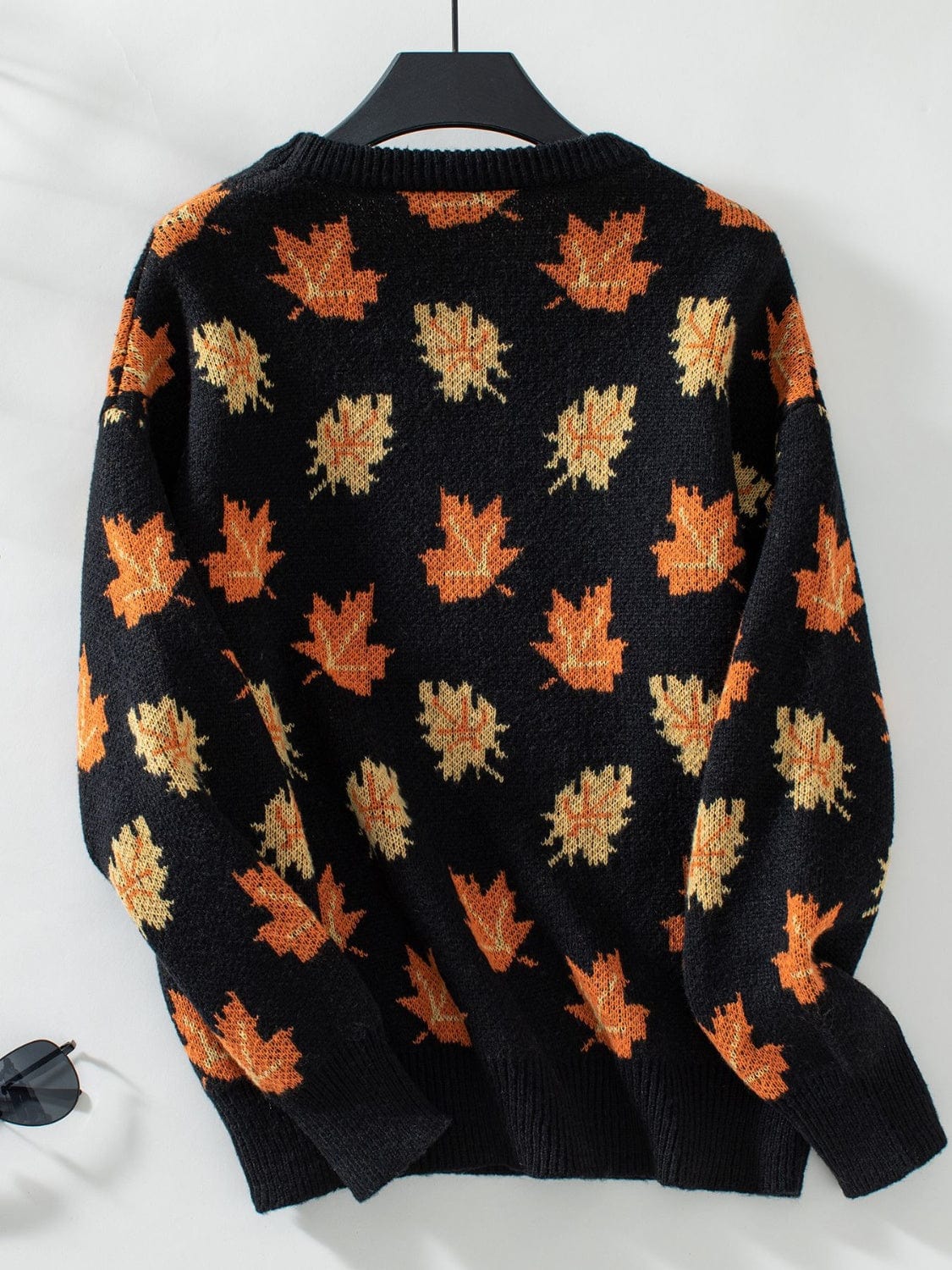 Maple Leaf Round Neck Long Sleeve Sweater - Trendsi