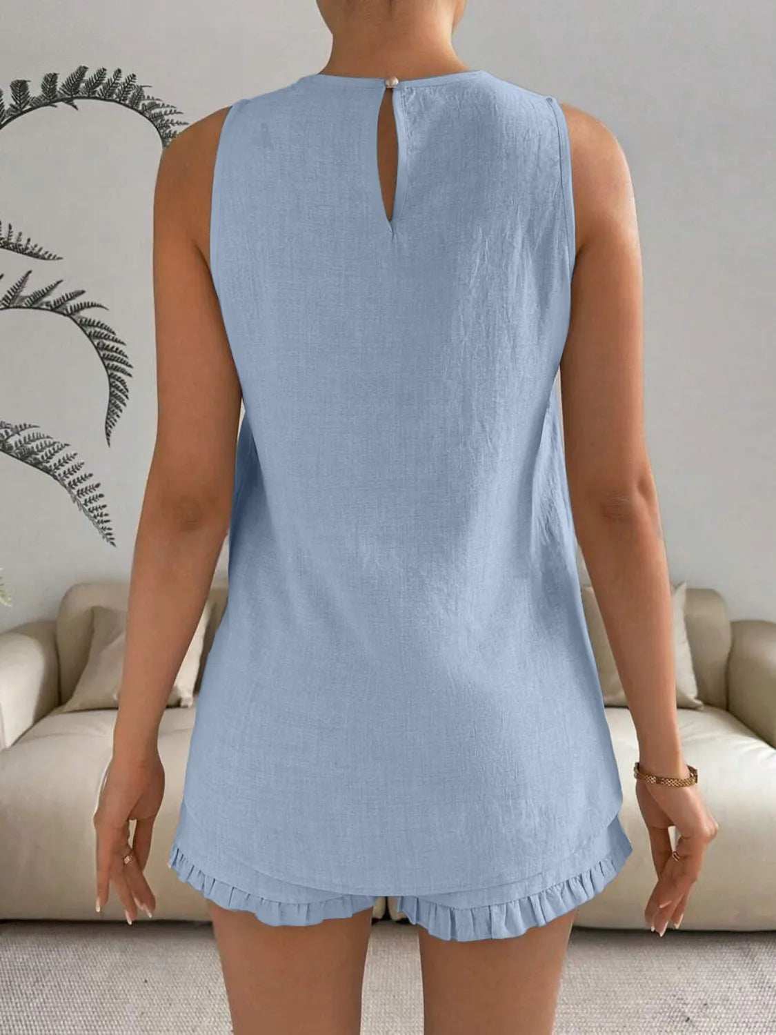 Lace Detail Round Neck Tank and Shorts Set - Trendsi - Flyclothing LLC