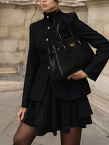 Elegant Stand Collar Blazer and Mini Skirt Set - Trendsi - Flyclothing LLC