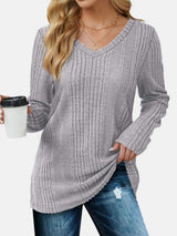 V-Neck Long Sleeve T-Shirt - Trendsi - Flyclothing LLC