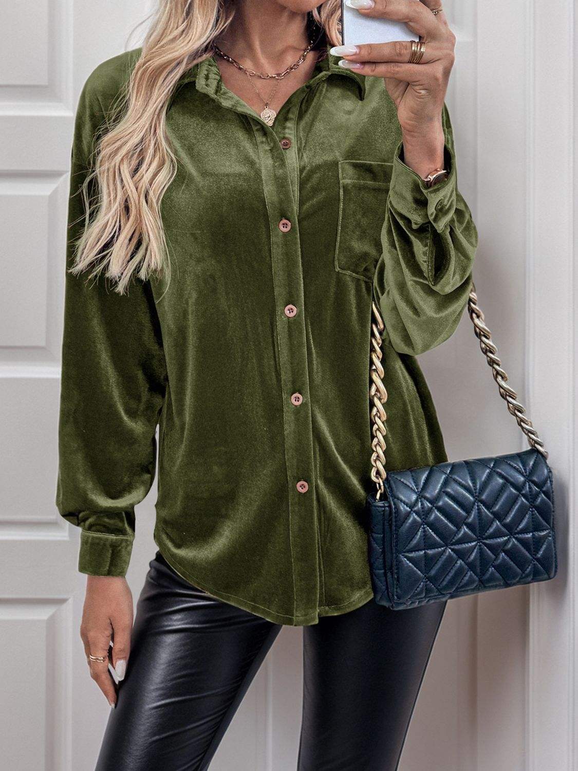 Button Up Long Sleeve Shirt - Trendsi - Flyclothing LLC
