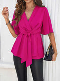 Devine Tied Front Peplum Blouse - Trendsi - Flyclothing LLC
