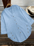 Striped Notched Long Sleeve Blouse - Trendsi