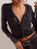 V-Neck Button Up Cropped Cardigan - Trendsi - Flyclothing LLC