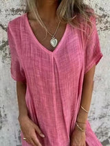 Full Size V-Neck Short Sleeve Midi Dress Plus Size - Trendsi - Flyclothing LLC