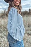 Frill Texture Round Neck Long Sleeve Sweatshirt - Trendsi