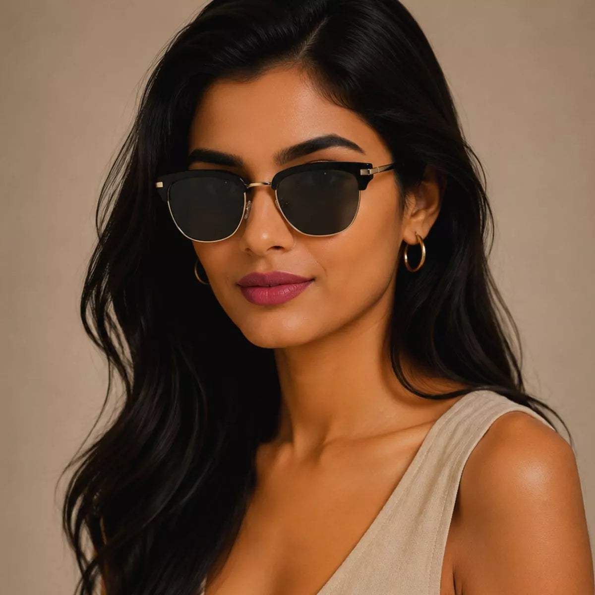 Classic Clubmaster Style Sunglasses with Gold Accents - Trendsi - Flyclothing LLC