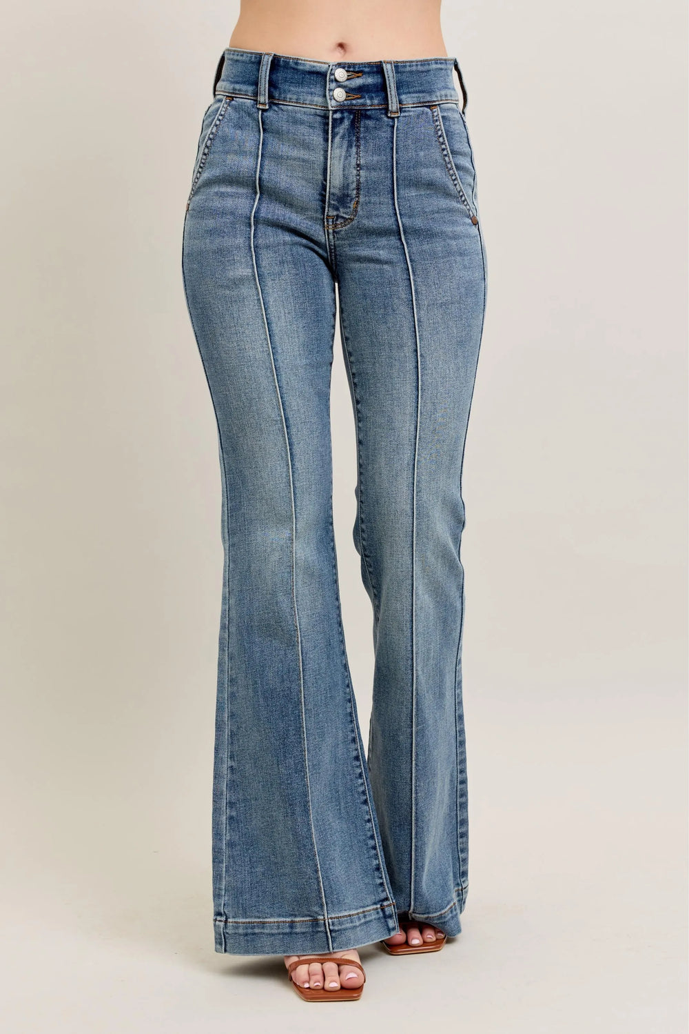 Judy Blue Full Size High-Waist Flare Denim Jeans with Front Seam Detail Plus Size - Trendsi