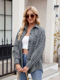 Pocketed Plaid Collared Neck Long Sleeve Shirt - Trendsi - Flyclothing LLC