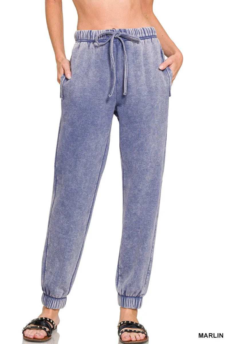 Zenana Acid Wash Fleece Sweatpants with Pockets - Trendsi - Flyclothing LLC