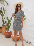 Cutout Striped Round Neck Short Sleeve Dress - Trendsi - Flyclothing LLC