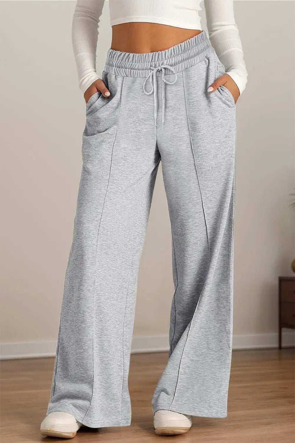 Drawstring Elastic Waist Wide Leg Pants - Trendsi - Flyclothing LLC