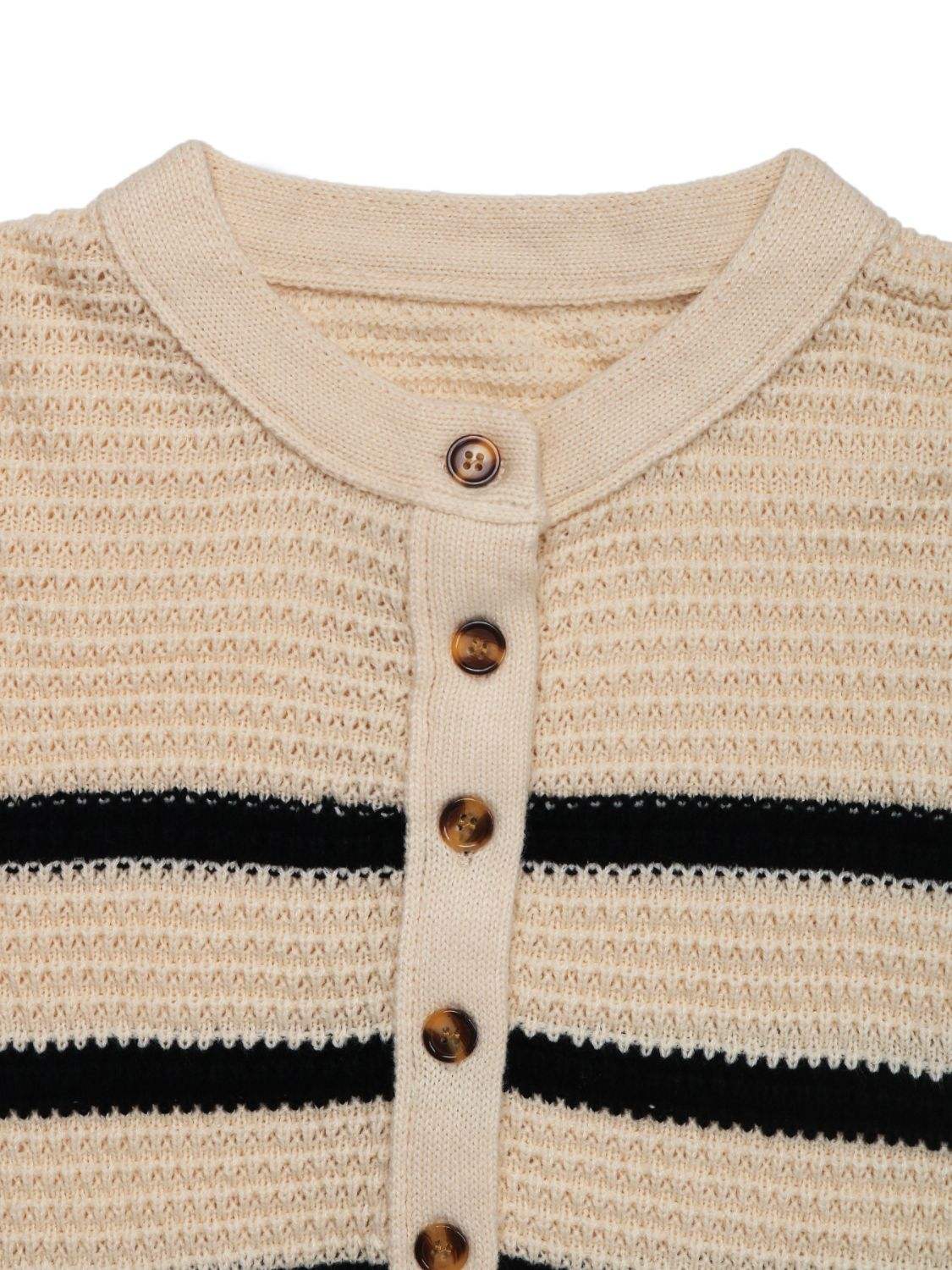 Perfee Striped Half Button Long Sleeve Sweater - Trendsi - Flyclothing LLC