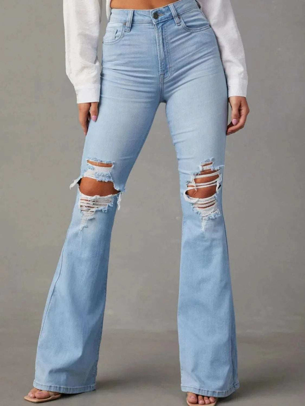 Distressed Jeans with Pockets - Trendsi - Flyclothing LLC