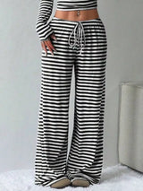 Striped Long Sleeve Crop Top and Wide Leg Pants Set - Trendsi - Flyclothing LLC
