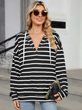 Drawstring Striped Long Sleeve Hoodie - Trendsi - Flyclothing LLC