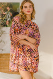 ODDI Full Size Floral Tied Neck Mini Dress - Trendsi