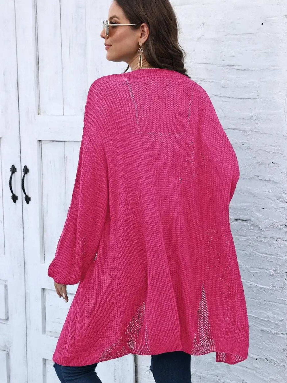 Cable-Knit Open Front Long Sleeve Cardigan - Trendsi - Flyclothing LLC
