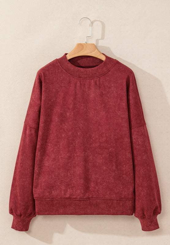 Mock Neck Dropped Shoulder Sweatshirt - Trendsi - Flyclothing LLC