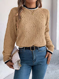 Contrast Trim Round Neck Long Sleeve Sweater - Trendsi - Flyclothing LLC