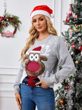 Reindeer Round Neck Long Sleeve Sweater - Trendsi