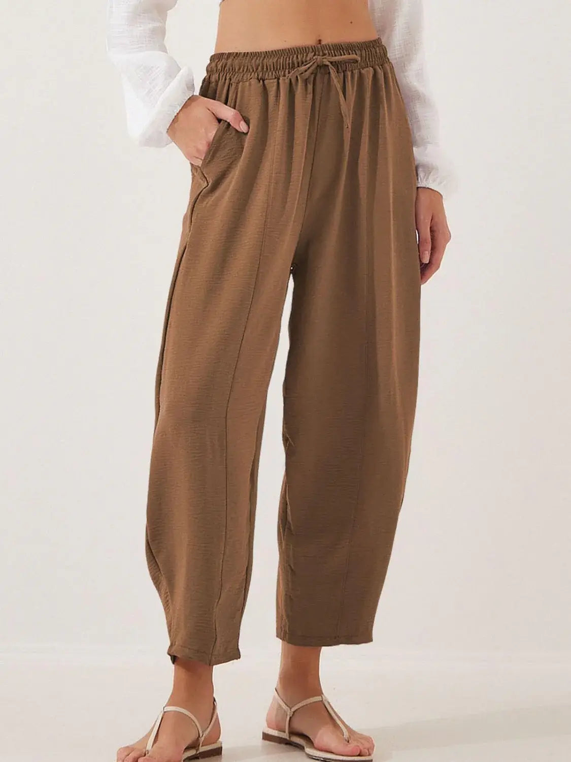 Full Size Drawstring Cropped Jogger Pants Plus Size - Trendsi - Flyclothing LLC